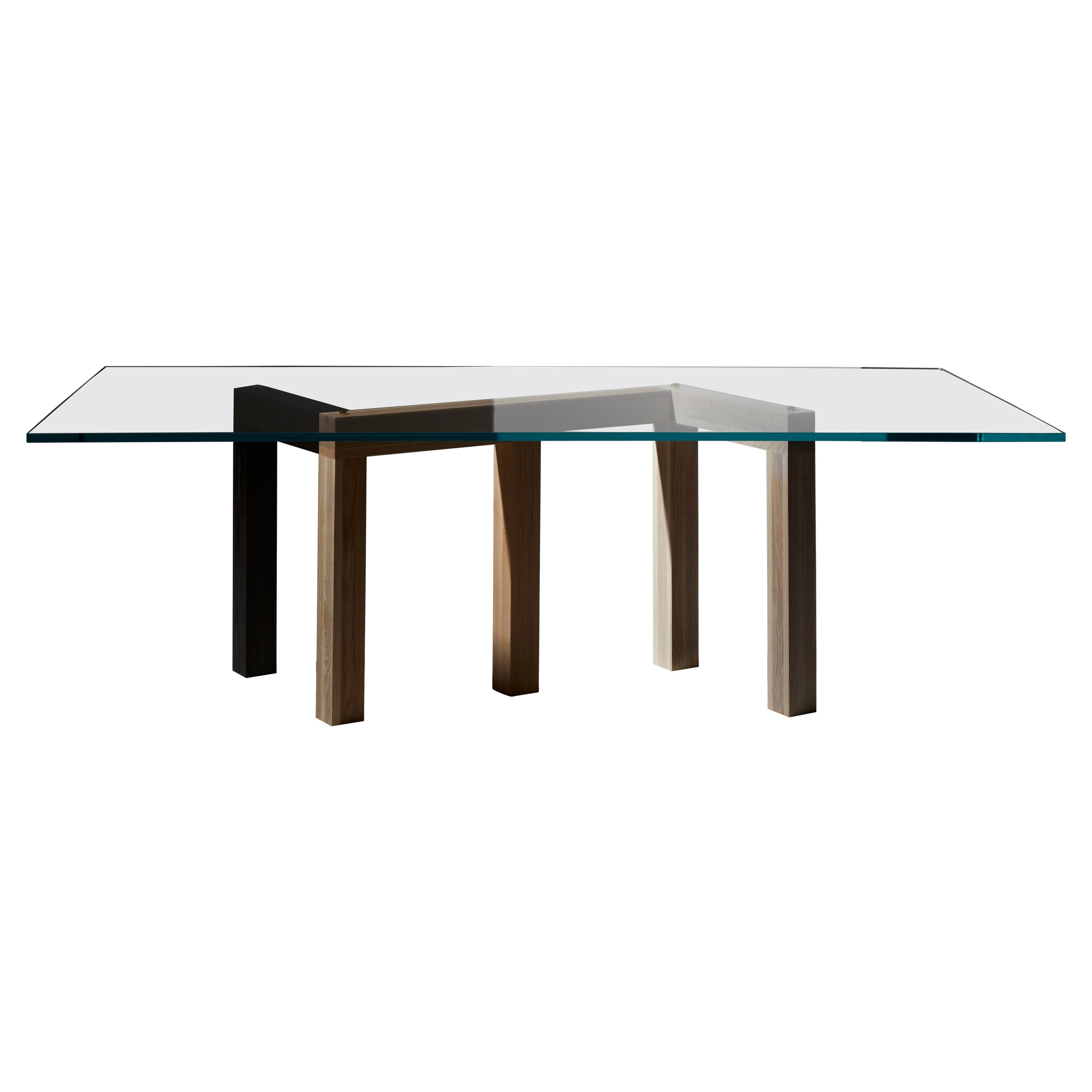 Penrose Dinner Table, Ash Legs, Clear Glass, by Hayo Gebauer for La Chance For Sale