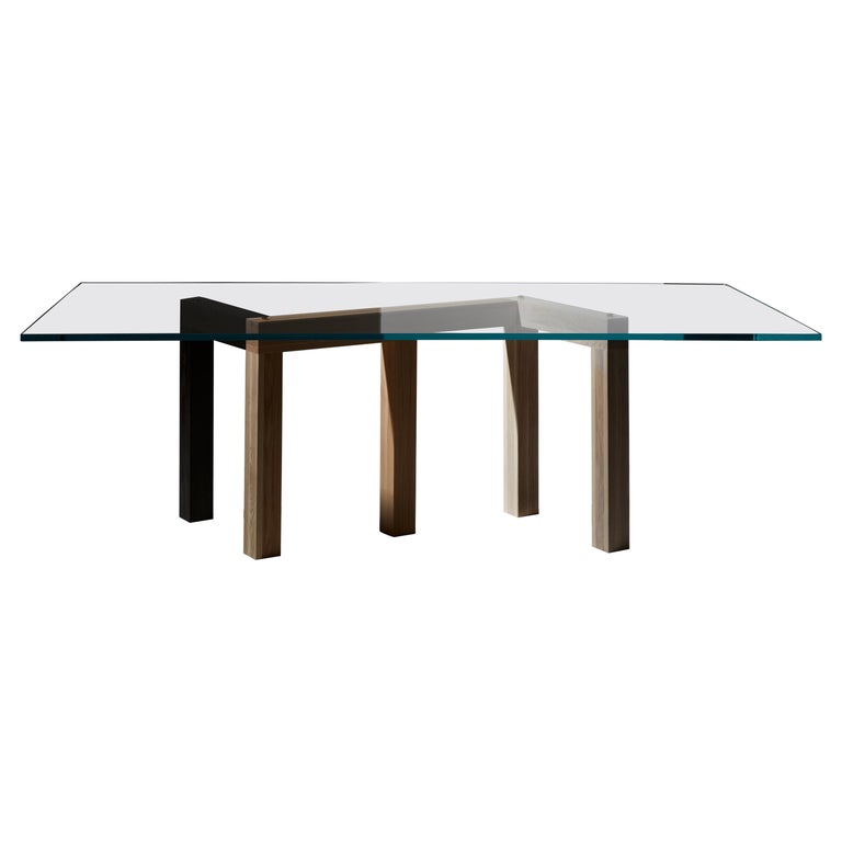 Penrose Dinner Table, Ash Legs, Clear Glass, by Hayo Gebauer for La Chance For Sale