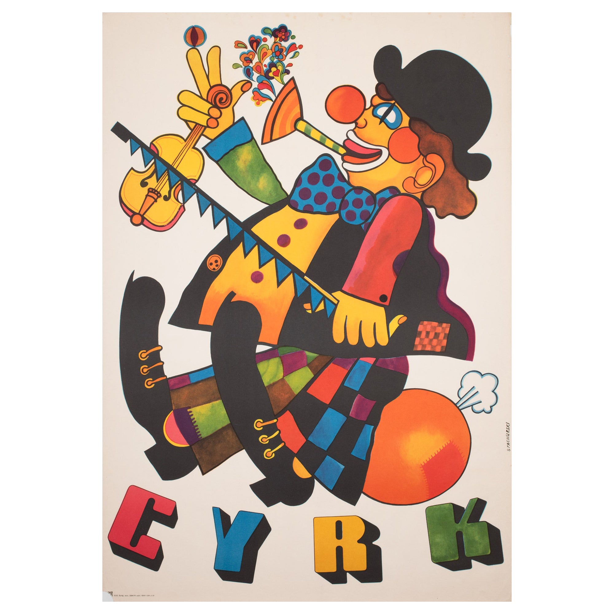 Polish, Cyrk, Circus Poster, R1976, Vintage, Cyrk One Man Band, Stachurski For Sale
