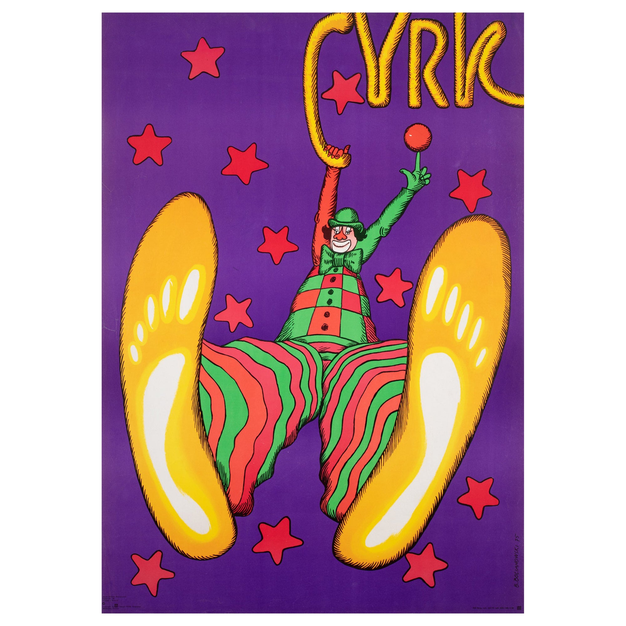 Affiche polonaise du cirque, R1979, Vintage, Cyrk Clown Swinging, Bocianowski