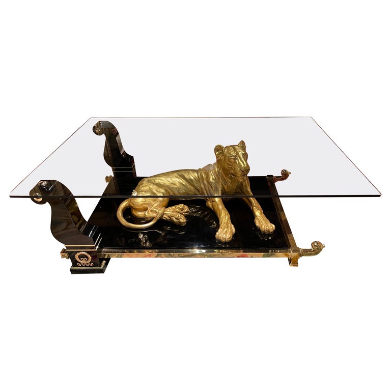 Luxurious Designer Coffee Table Panther Gold Plated with Piano Black For Sale