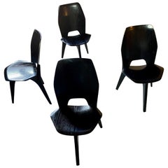 Mid-Century Modern Black Dining Chairs by Eugenio Gerli for Tecno, Italy 1950s