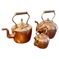 Antique Collection of Three Copper Kettles