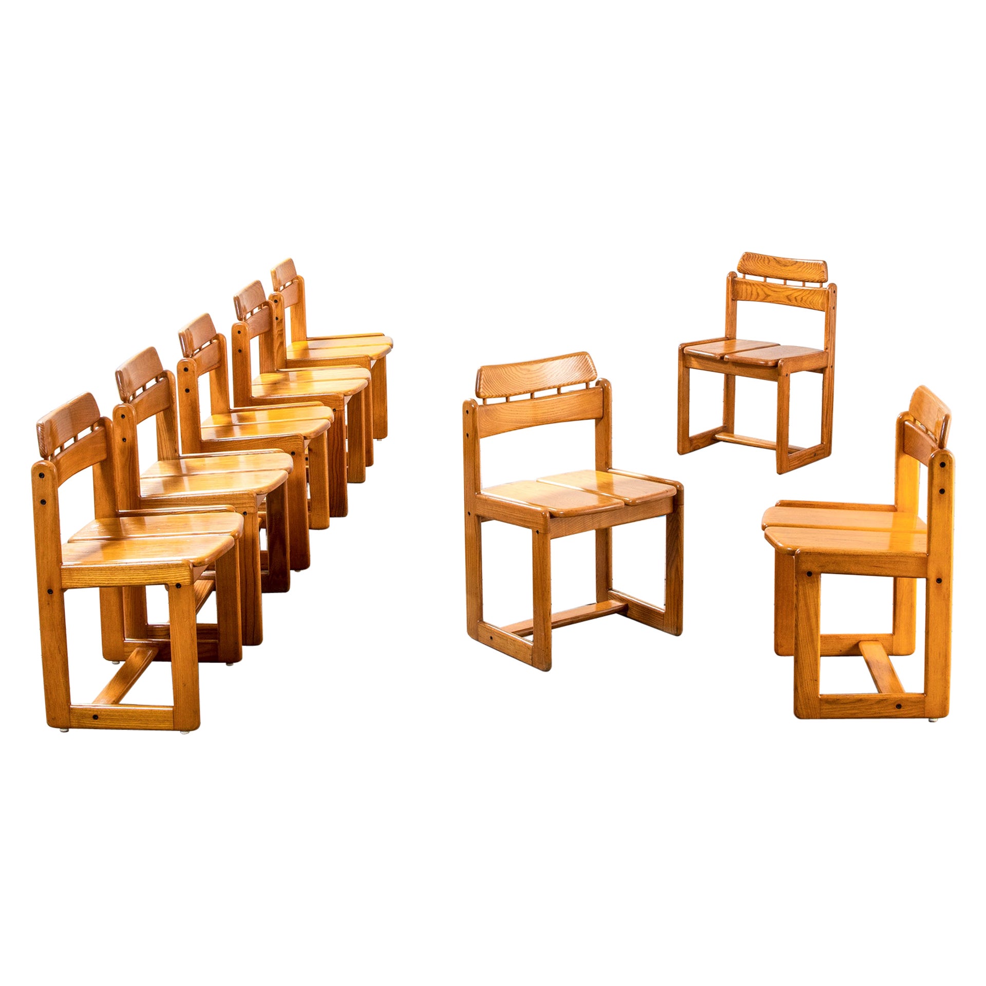 20th Century Ilmari Tapiovaara Set of 8 Chairs in Ashwood for Fratelli Montina For Sale