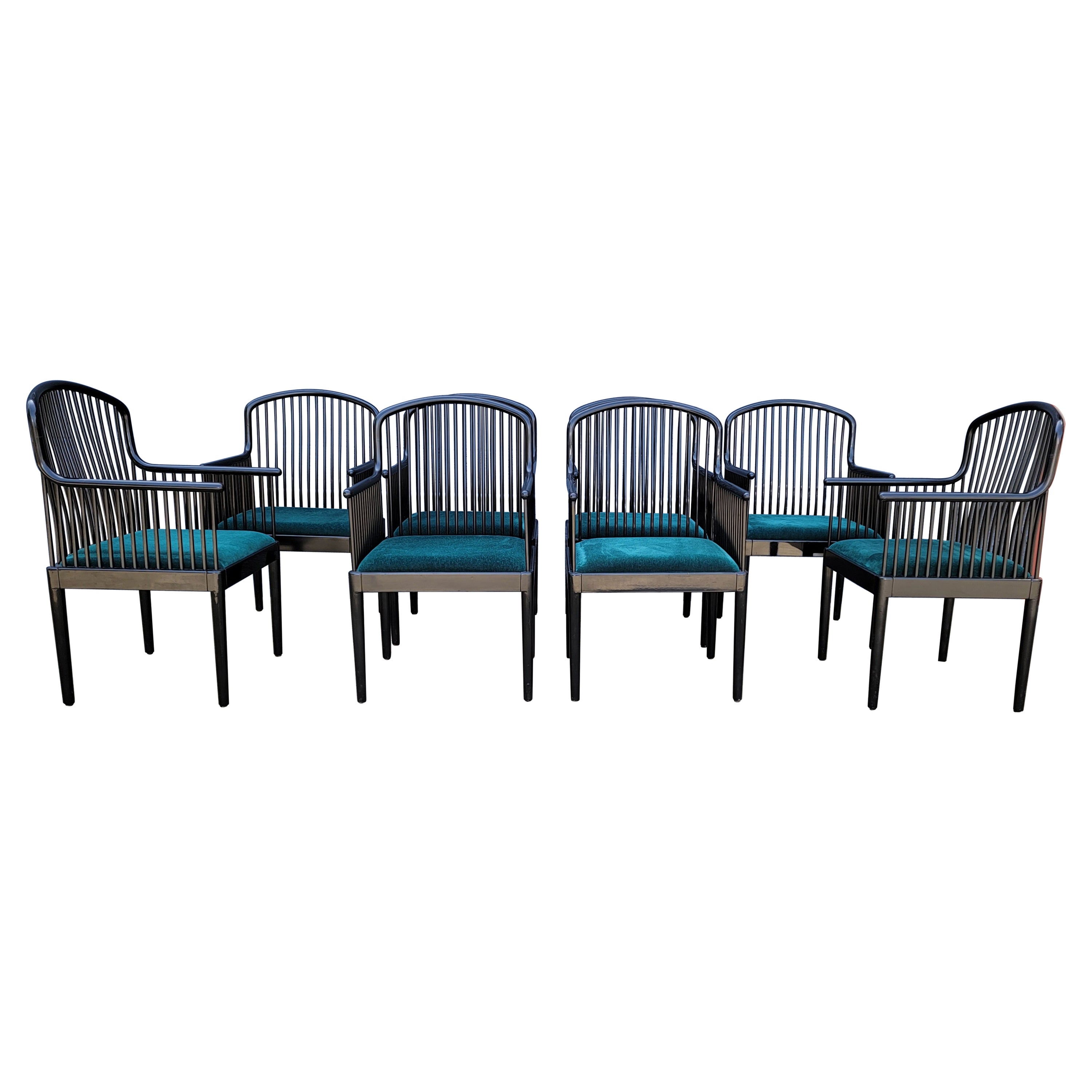 Davis Allen for Stendig Set 8 Black Lacquer Dining Chairs