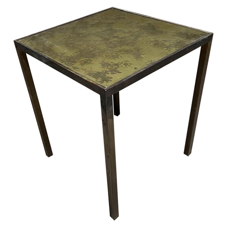 1960s Arturo Pani Mexican Modernism Side Table in Bronze with Eglomise Glass