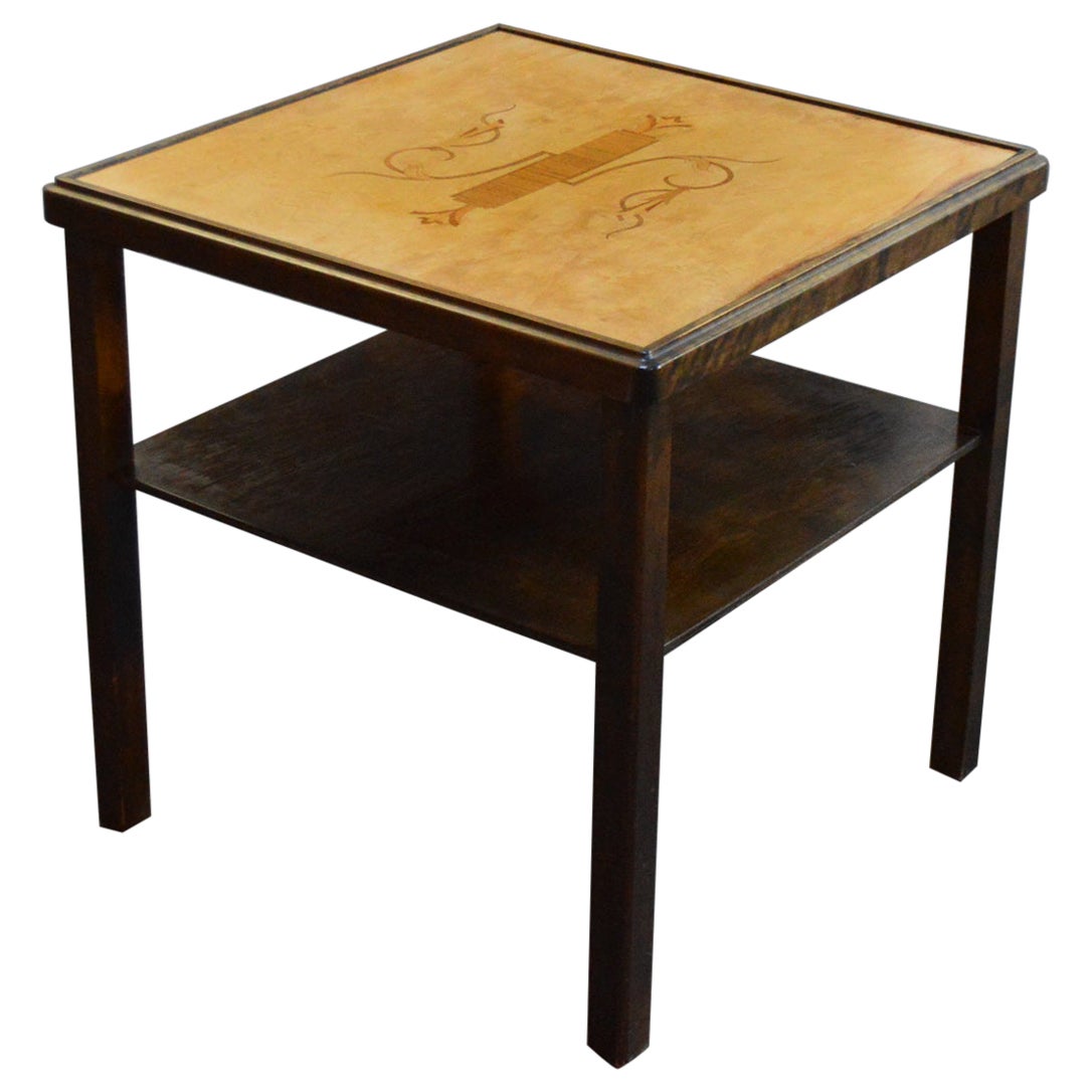 Art Deco Swedish Intarsia Inlay Side End Table For Sale