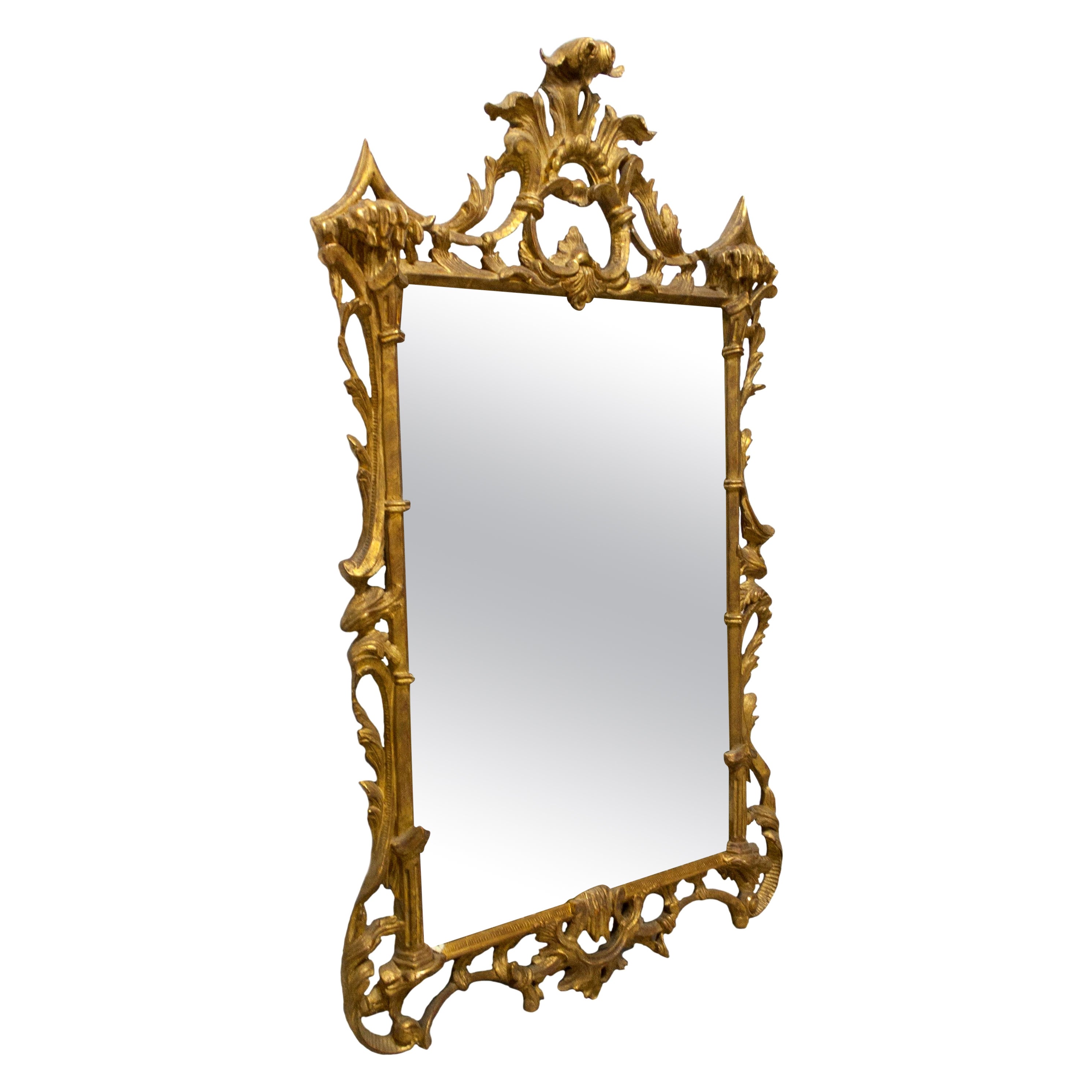 Neoclassical Rectangular Gold Foil Hand Carved Wooden Mirror, 1970