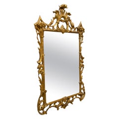 Vintage Neoclassical Rectangular Gold Foil Hand Carved Wooden Mirror, 1970