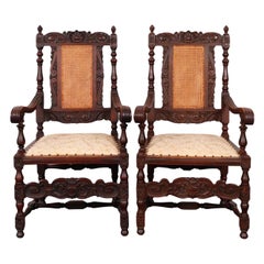 Used Jacobean Cane Back Armchairs, a Pair
