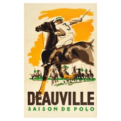 Original Vintage-Poster, Deauville, Polo- Saison, Frankreich, Reiter, Sport, Pferd, Kunst