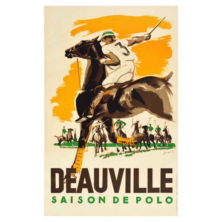 Original Vintage Poster Deauville Polo Season France Equestrian Sport Horse Art For Sale