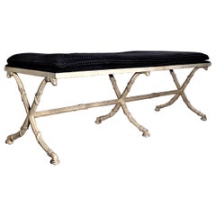  Dorothy Draper Style Long Metal Upholstered Seat Bench