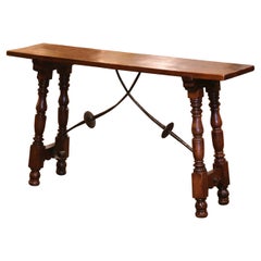 Early 20th Century Spanish Baroque Carved Walnut and Iron Console Table