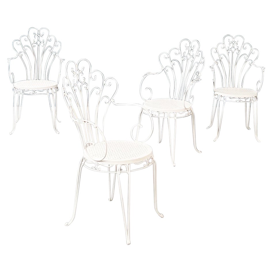 Italian Mid-Century Garden Chairs in White Wrought Iron with Curls, 1960s For Sale