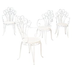Italian Mid-Century Garden Chairs in White Wrought Iron with Curls, 1960s