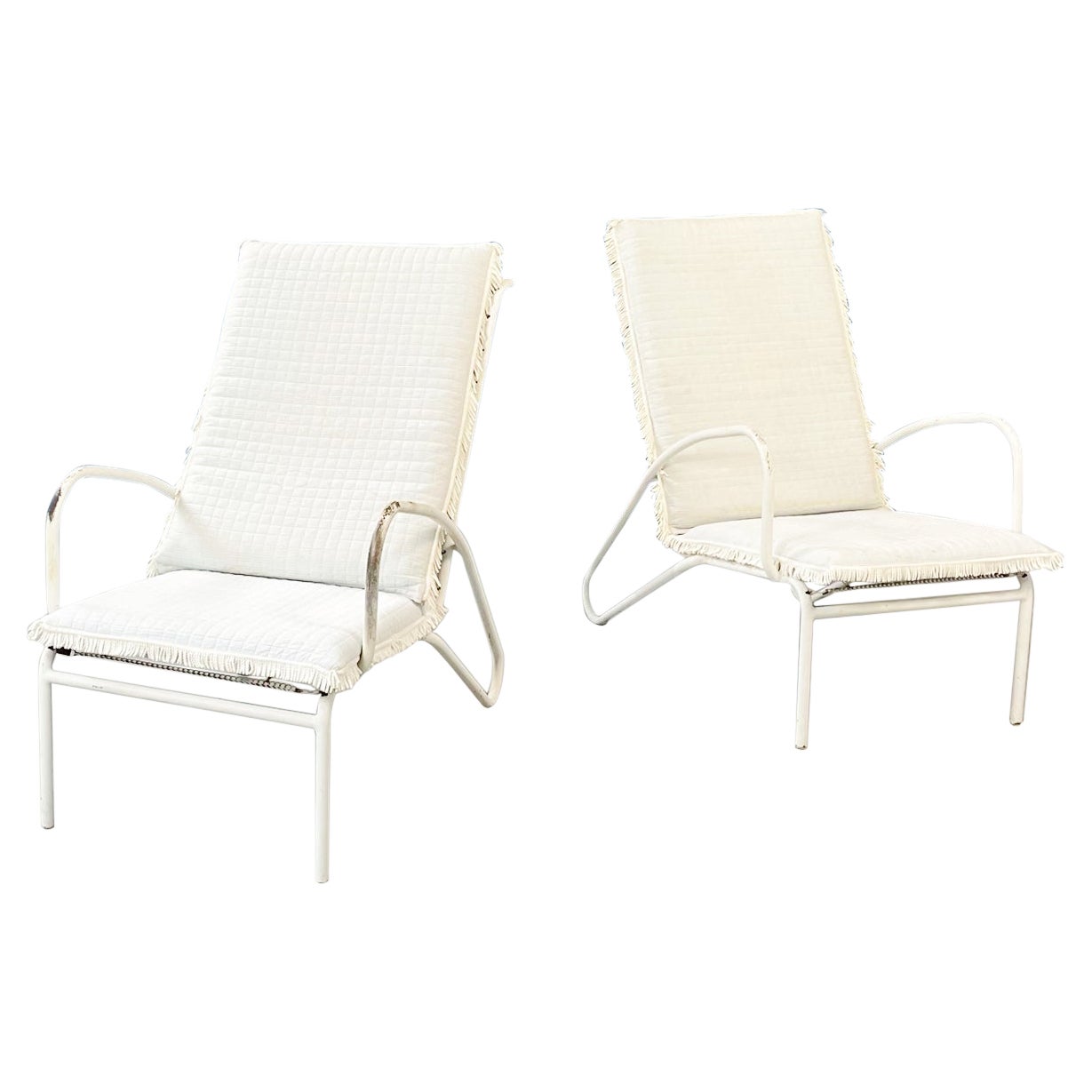 Italian Mid-Century White Iron Garden Armchairs with Fabric Cushions, 1960s For Sale