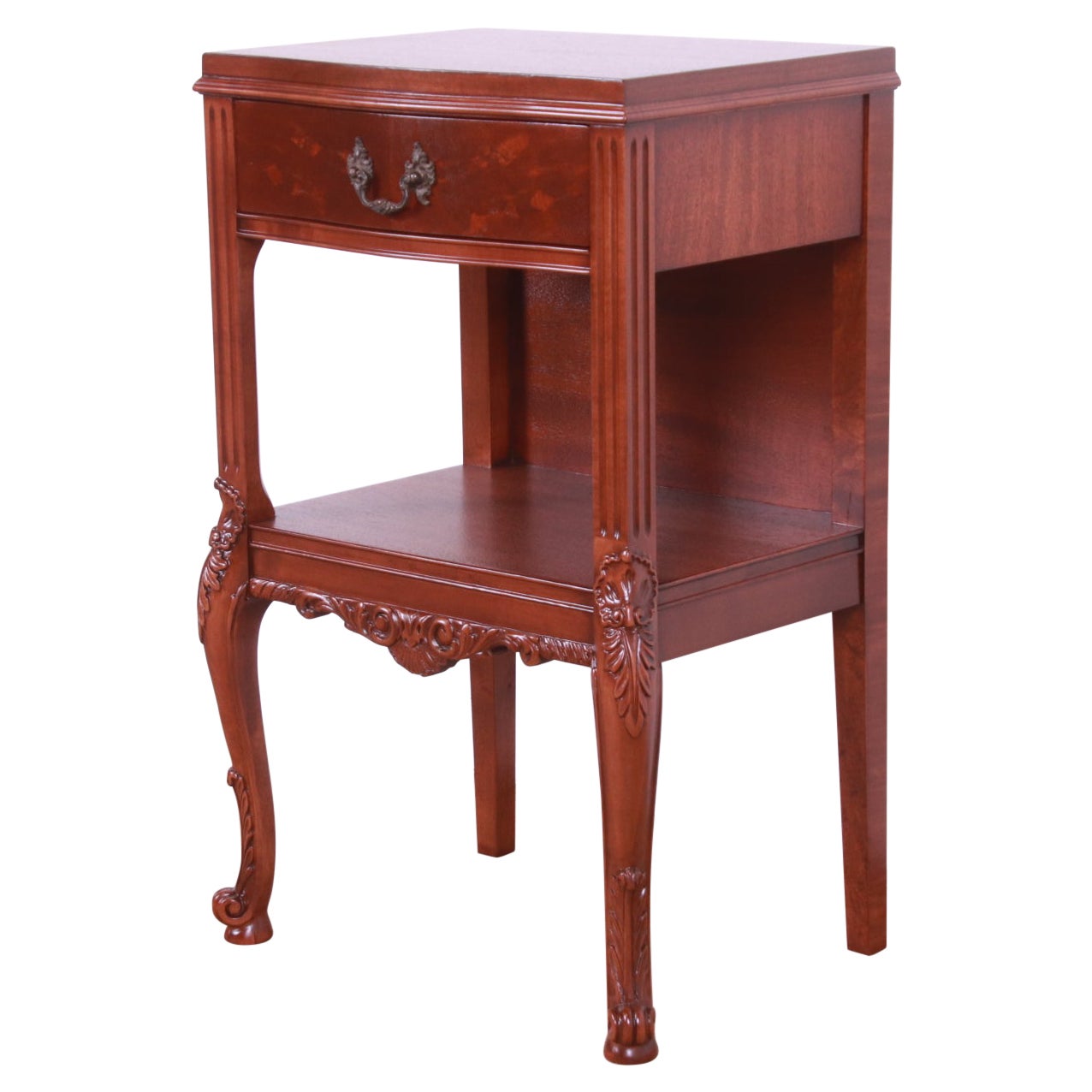 Romweber French Provincial Louis XV Carved Mahogany Nightstand, Newly Refinished