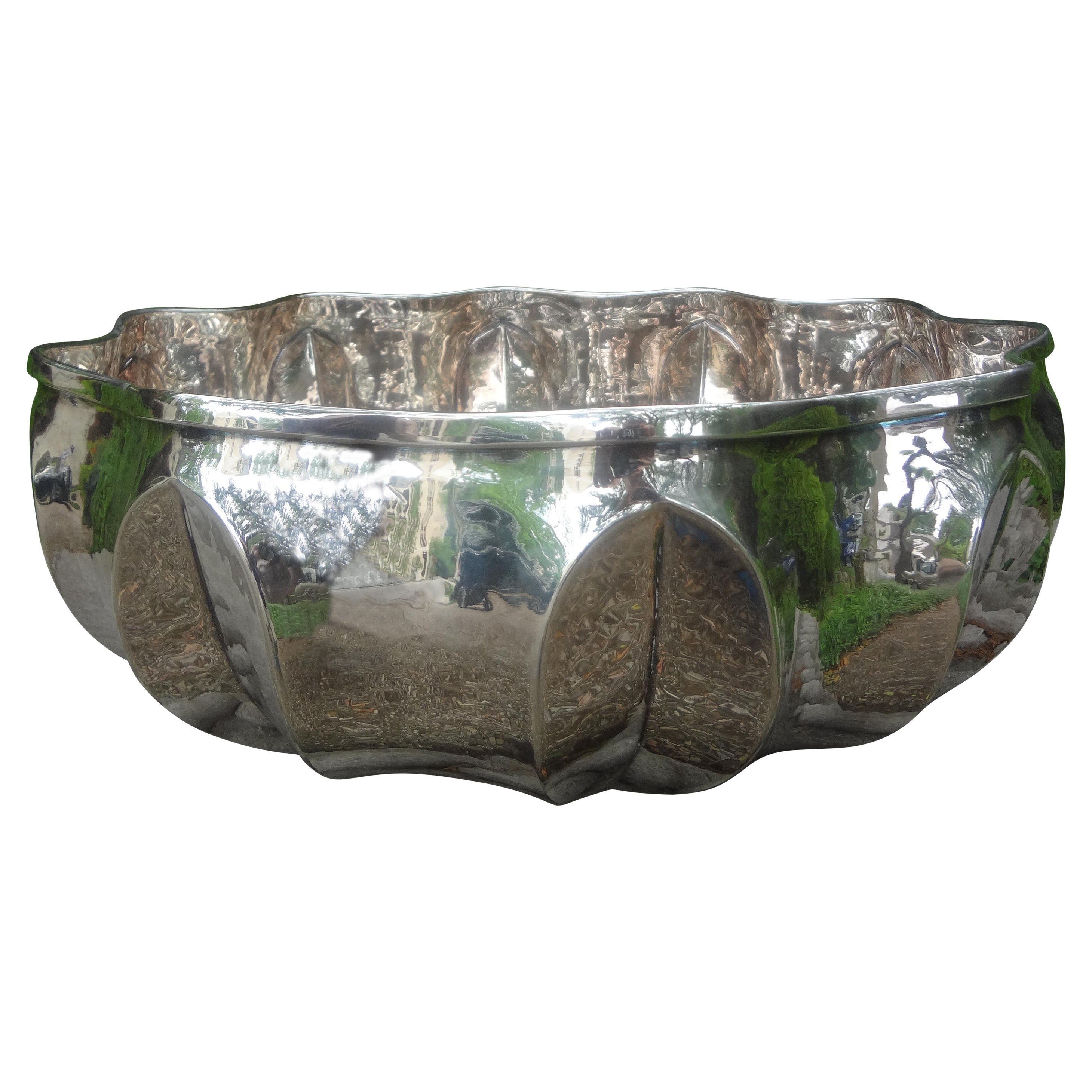 Large Midcentury HandHammered Footed Bowl at 1stDibs