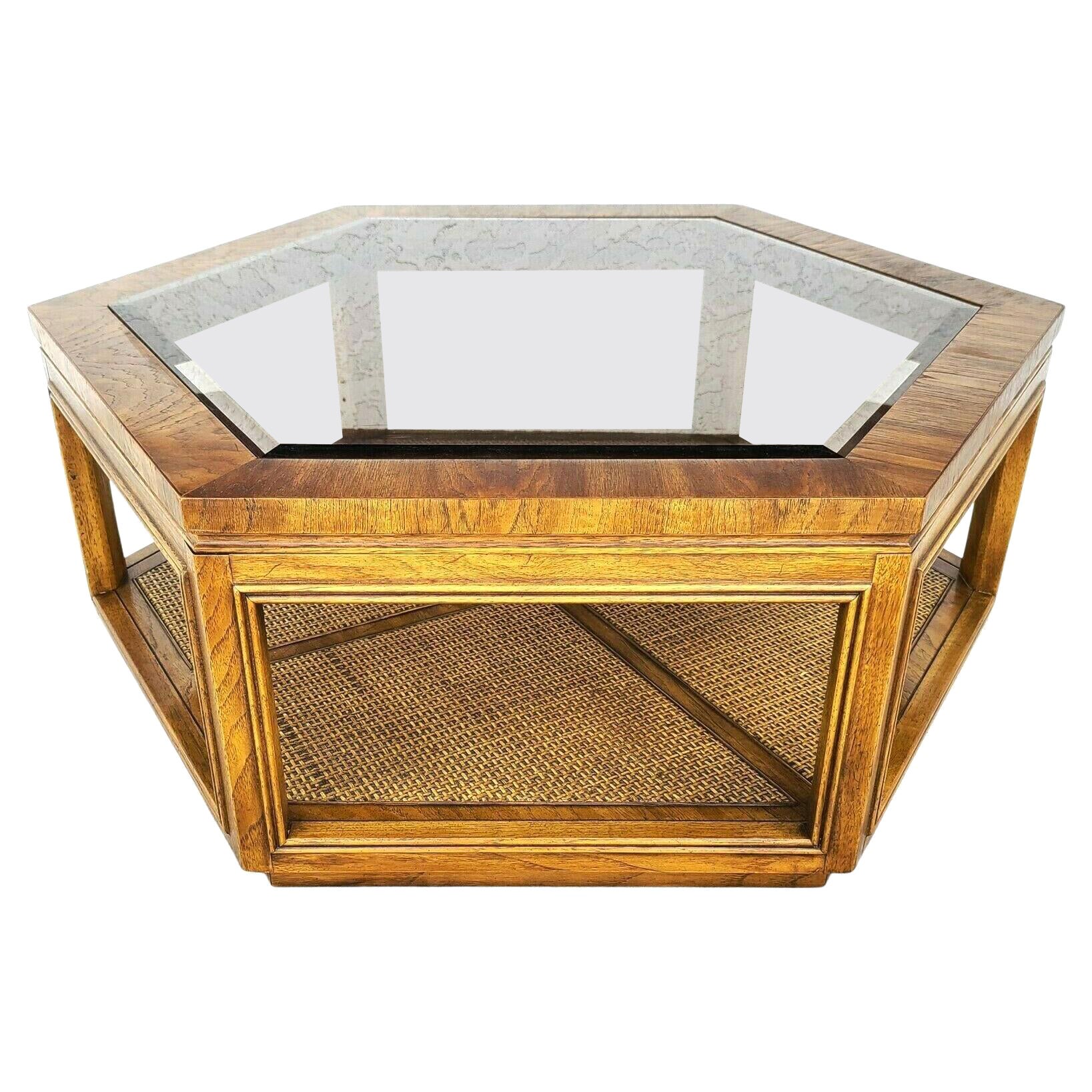 Vintage Accolade Hexagonal Glass Wicker Coffee Table by Drexel