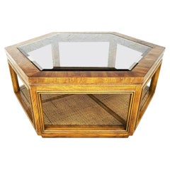 Vintage Accolade Hexagonal Glass Wicker Coffee Table by Drexel