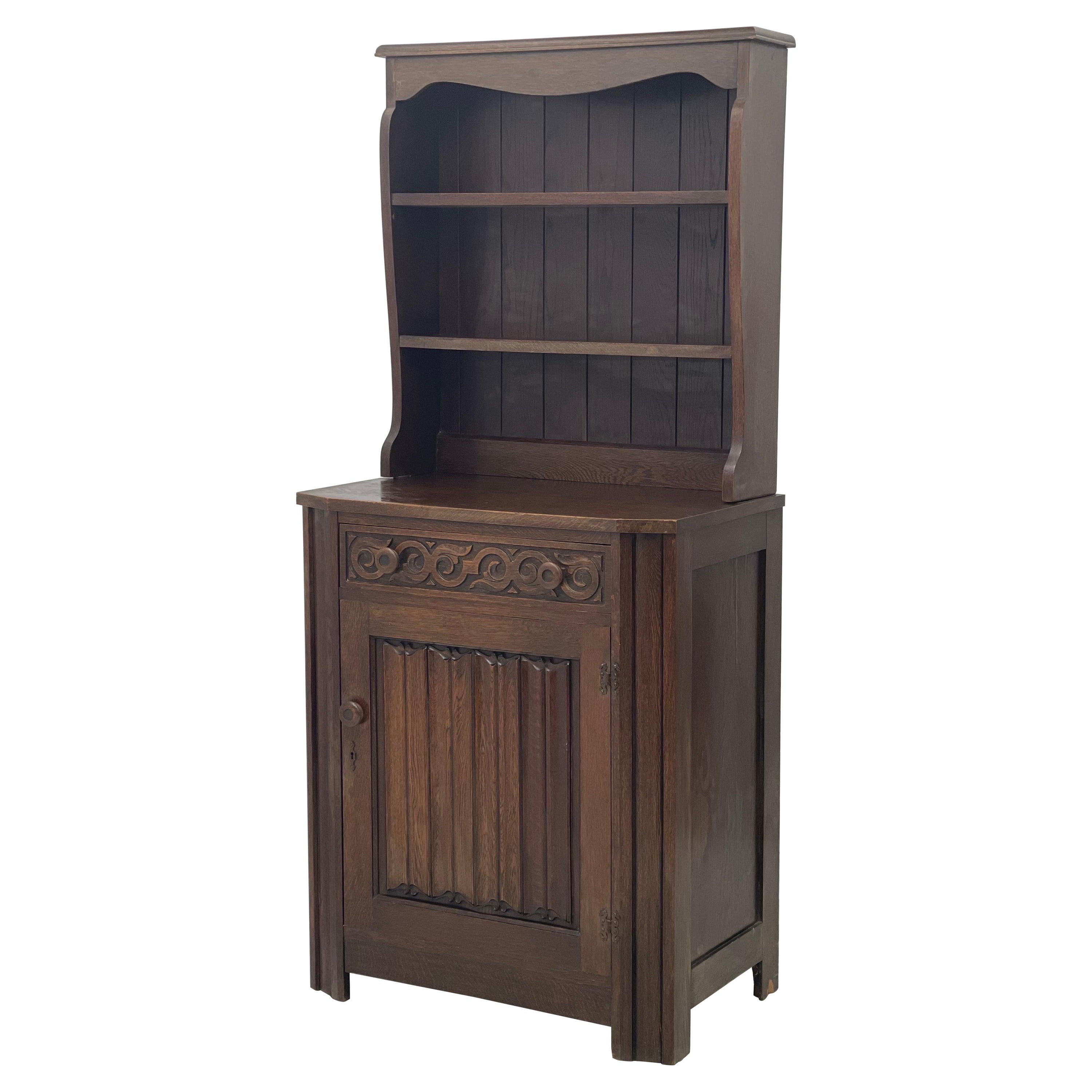 Antique English Two Piece Walnut Buffet Storage Cabinet or Book Shelf For Sale
