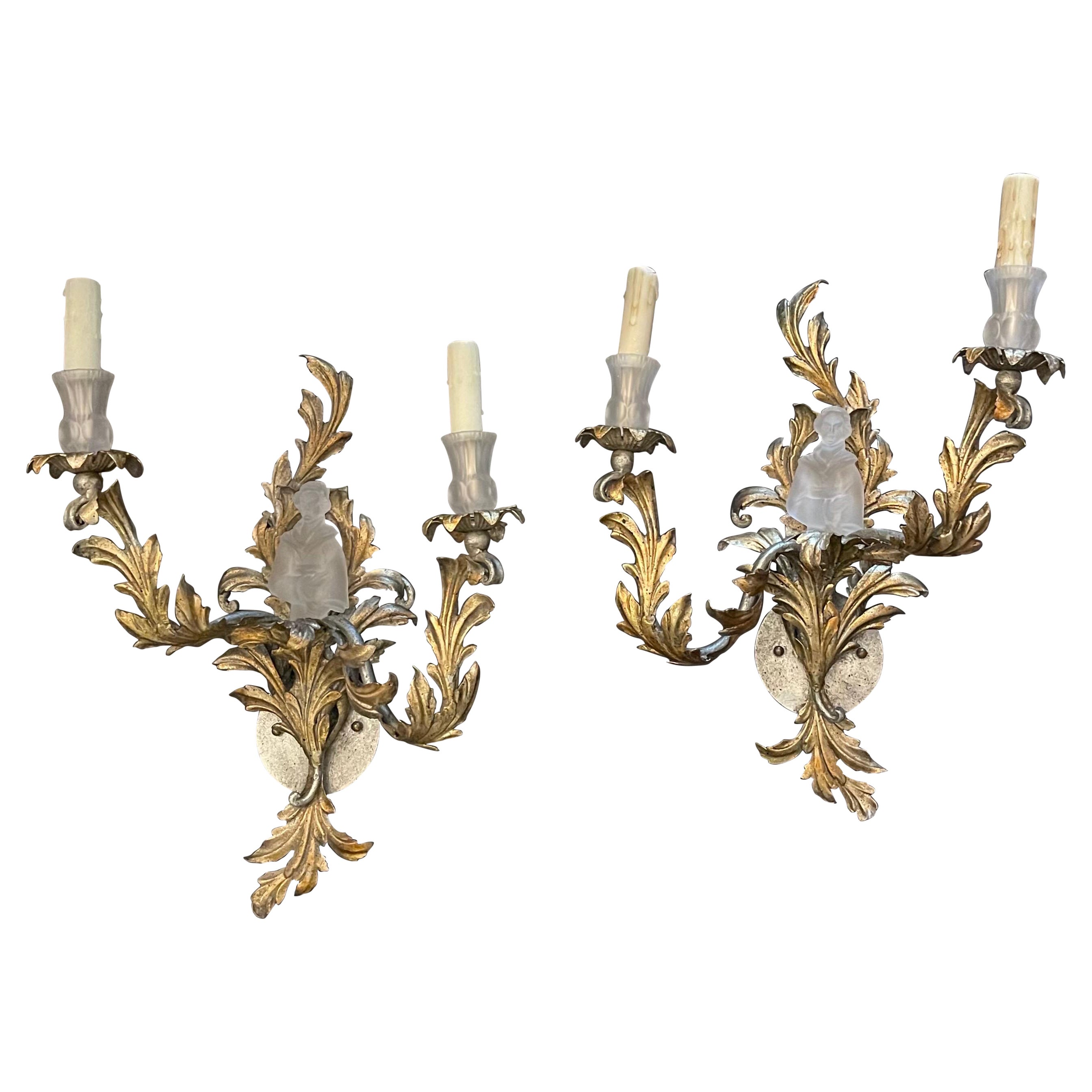 Wonderful Pair Sherle Wagner Maison Bagues Chinoiserie Crystal Figurine Sconces