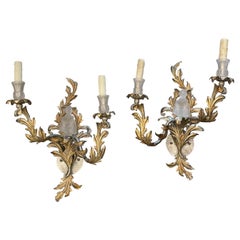 Vintage Wonderful Pair Sherle Wagner Maison Bagues Chinoiserie Crystal Figurine Sconces
