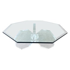 Postmodern Octagonal Lucite Base Glass Top Coffee Table