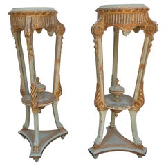 Pair Neoclassical Italian Painted Parcel-Gilt Torchieres / Pedestals, 18th C.