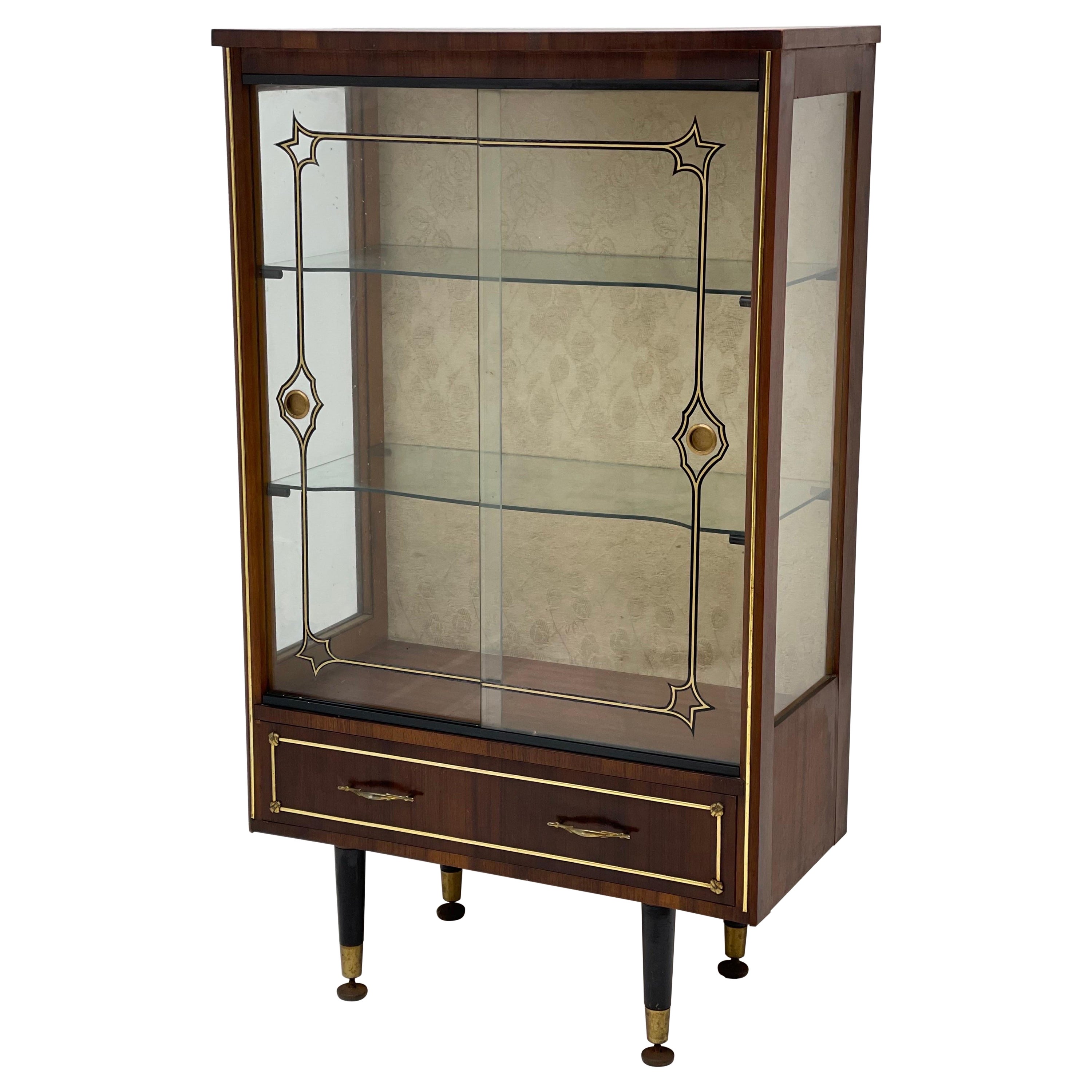 Vintage Mid Century Modern Retro Glass Case Cabinet or Bookcase For Sale