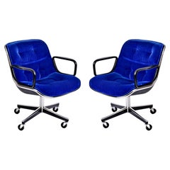 Blue Velvet Executive Chairs Charles Pollock for Knoll with Height Tension Knob