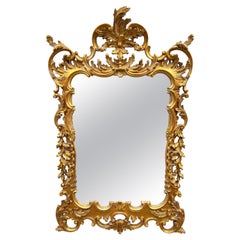 Mid-Century Italian Rococo Hand-carved Gilt-wood Looking Glass Mirror