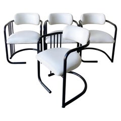 1980s Postmodern White & Black Sculpted Dining Chairs, Set of 4