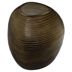 Bronze Handmade Ridged Glass Vase, Romania, Contemporary