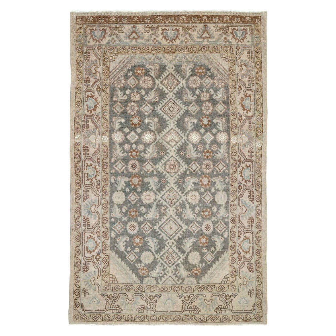 Mid-20th Century Handmade Persian Malayer Throw Rug For Sale