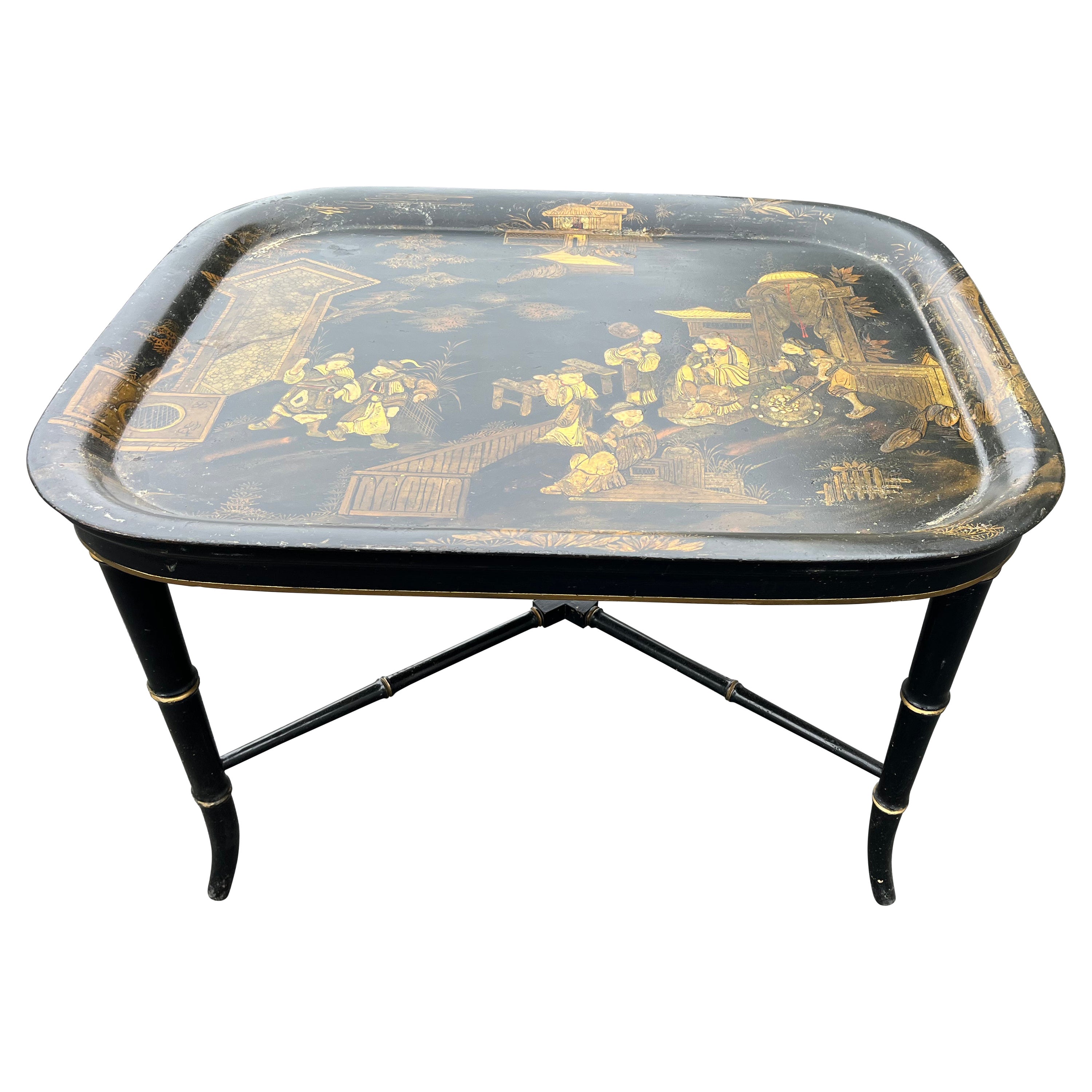 Regency Tole Tray Table, Chinoiserie