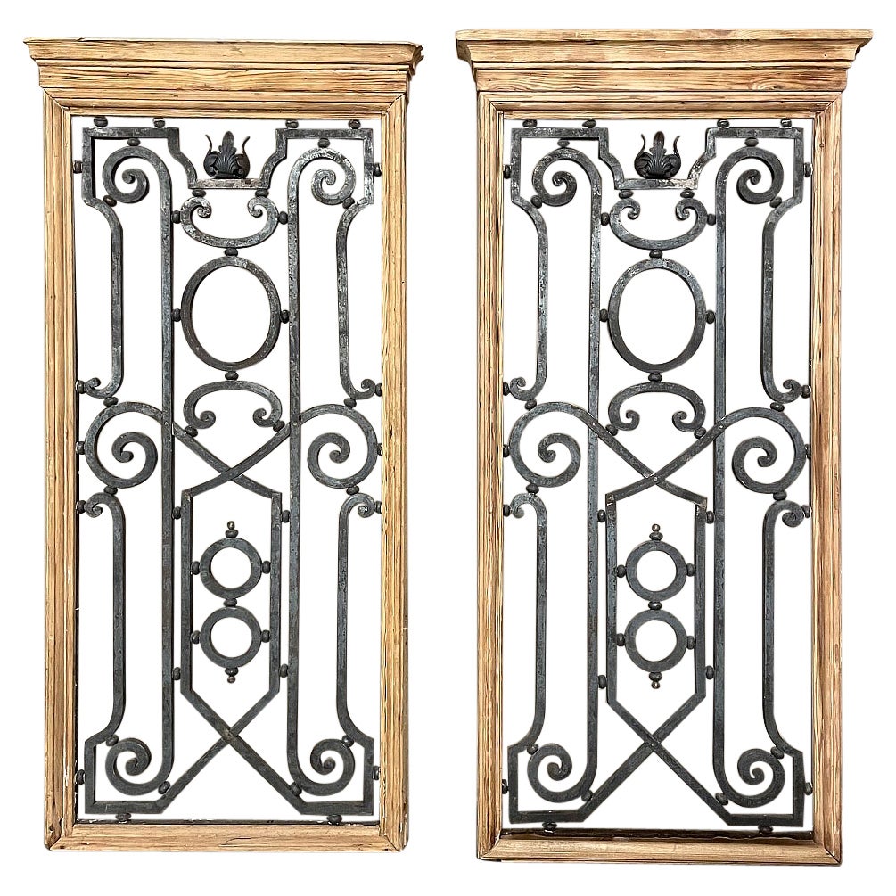 Pair Mid-19th Century French Hand-Forged Wrought Iron Framed Panels For Sale