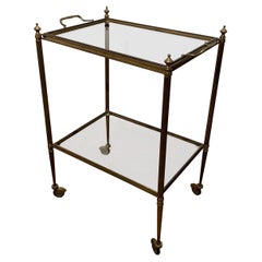 Solid Patinated Brass Italian Bar Cart with Removable Top