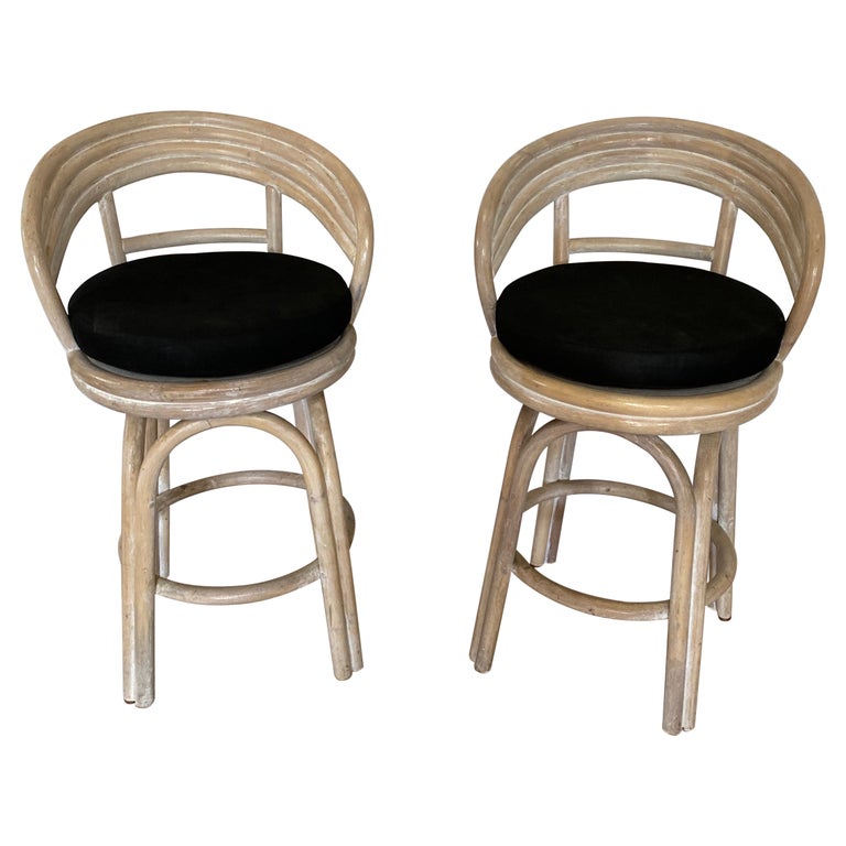 Pair of White Washed Bamboo Bar Stools For Sale