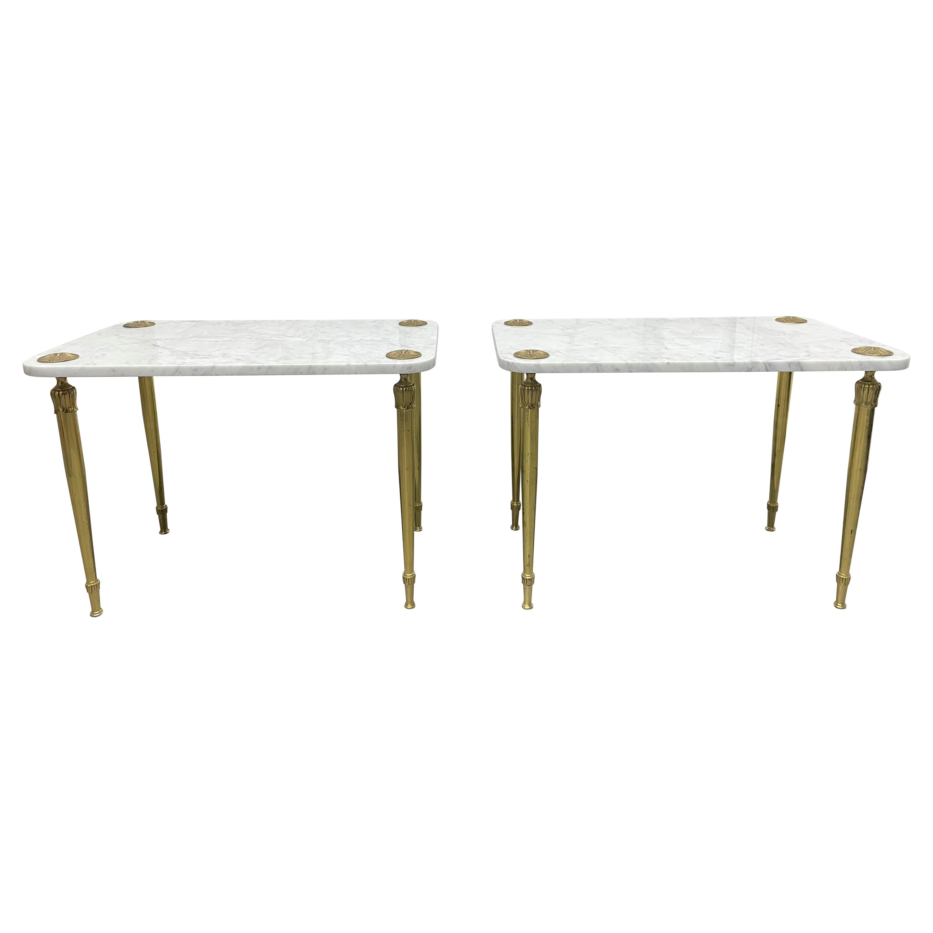 Pair of Italian carrara marble and brass side tables.