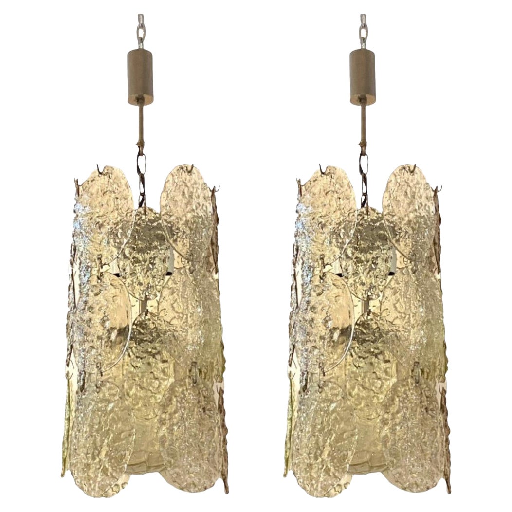 Pair of 1960s Vistosi Torcello Glass Disk Chandeliers by Gino Vistosi