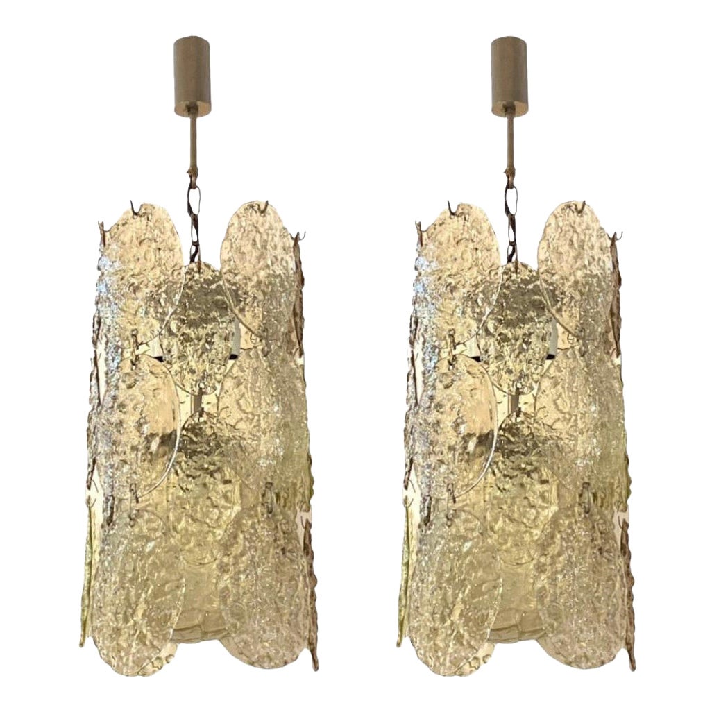 Pair of 1960s Vistosi Torcello Glass Disk Chandeliers by Gino Vistosi