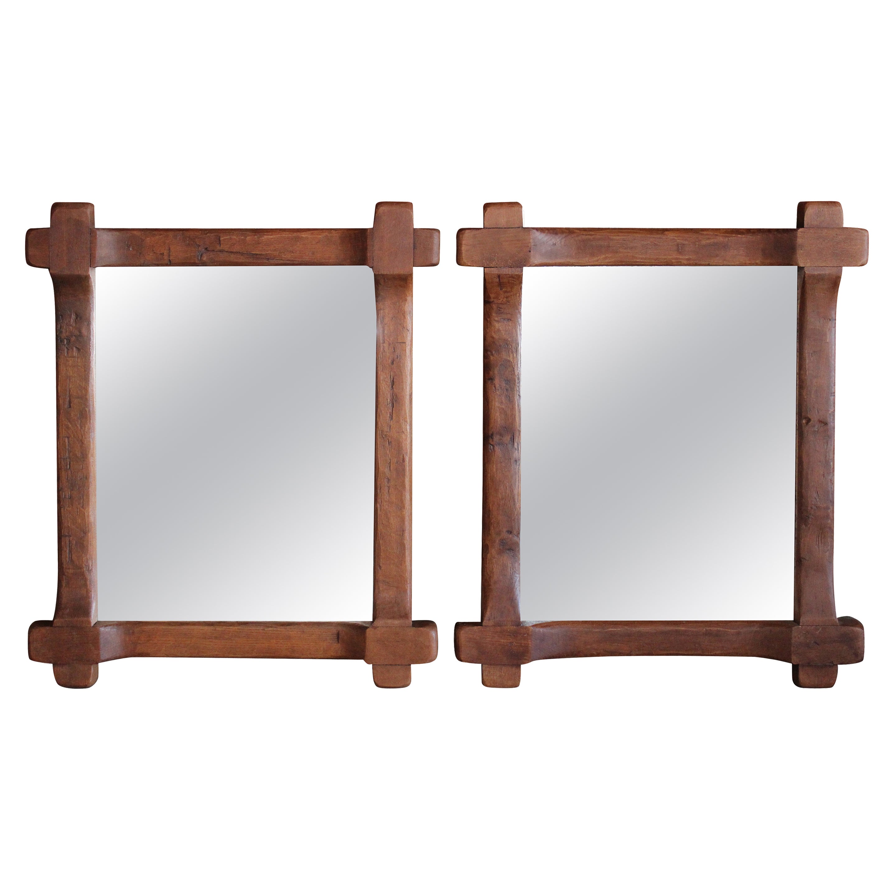 Pair of 1950s French Oak Mirrors
