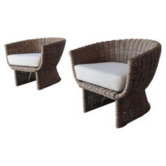 Pair of Wicker Tub Lounge Chairs