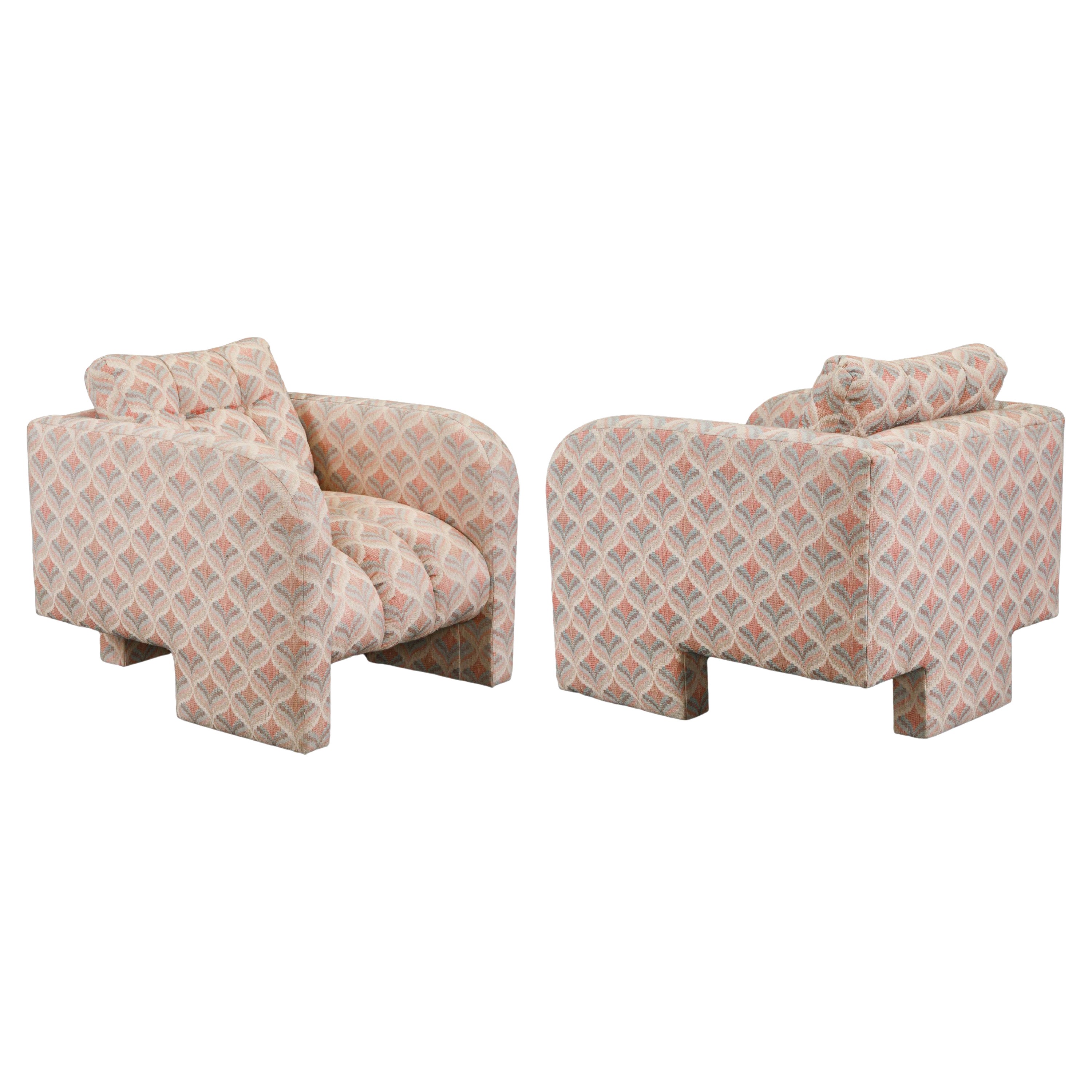 Post-Modern Channel Tufted Lounge Chairs, Attributed to Vladimir Kagan, 1980s