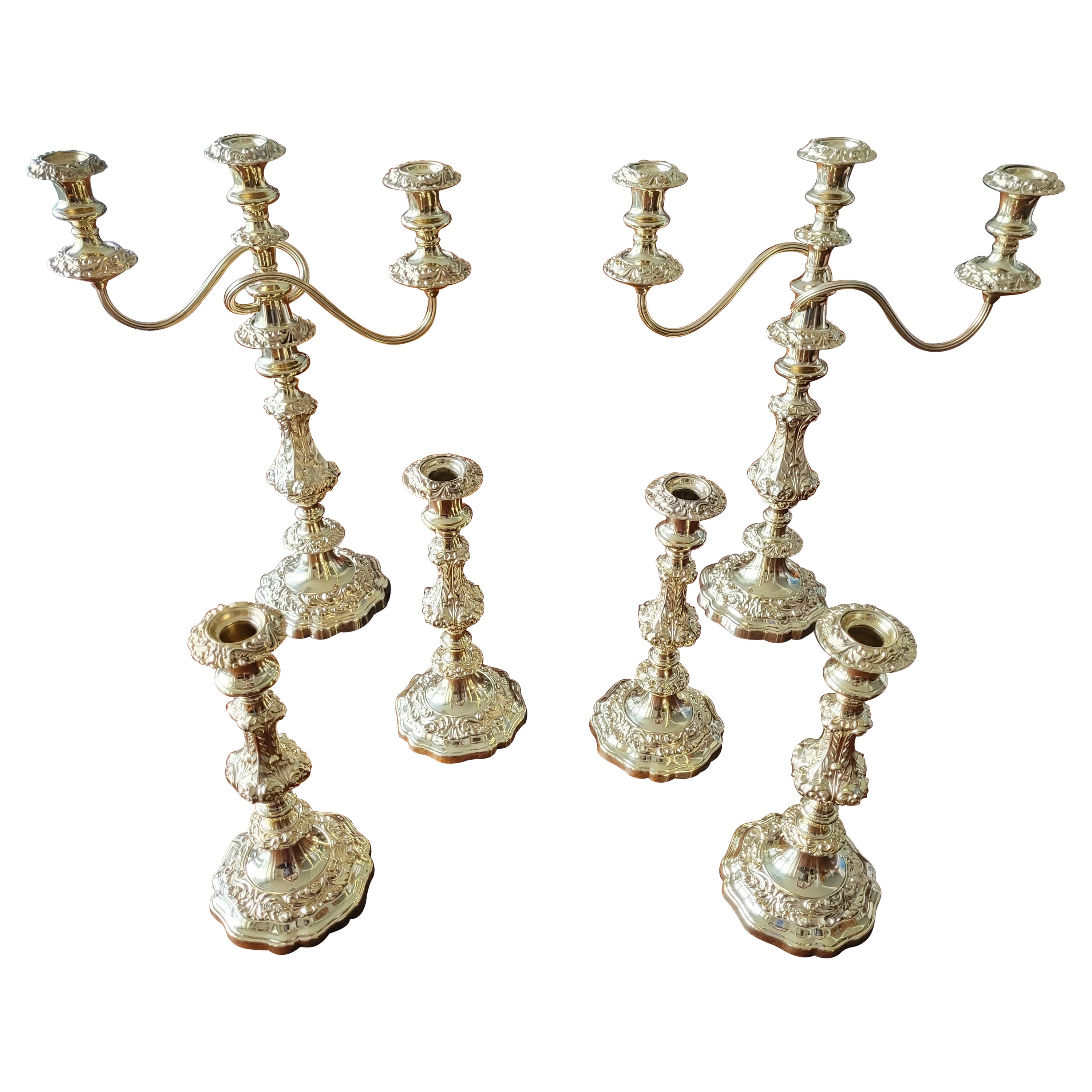 Set of Candelabra and Candelholders, Silver and Gold Plated by Gorham For Sale
