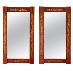 Paire de miroirs de Pedersen & Hansen, teck de style danois moderne + cuivre estampillé