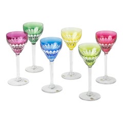 Vintage Set of 6 Crystal Colored Wine Glasses by Val Saint Lambert circa 1950 