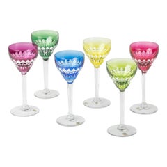 Set of 6 Crystal Colored Wine Glasses by Val Saint Lambert circa 1950